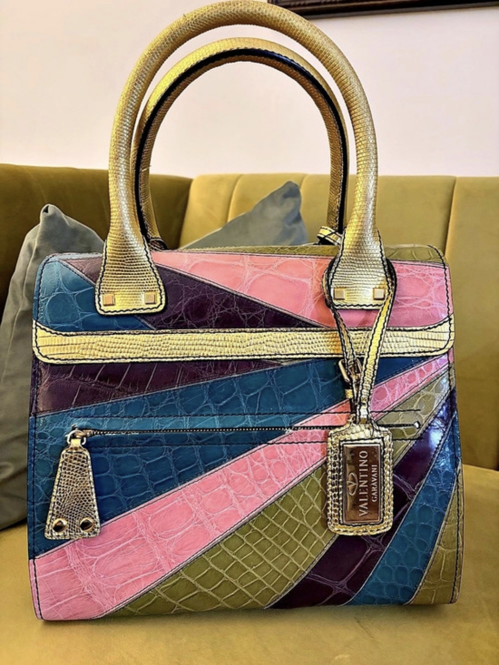 Valentino Garavani Patchwork Crocodile Dome Handbag Great Condition